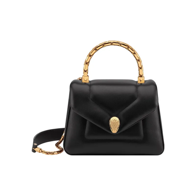 BVLGARI Serpenti Reverse Calfskin Shoulder Bag, Crossbody Bag, Handbag Small Size Women's Black-1