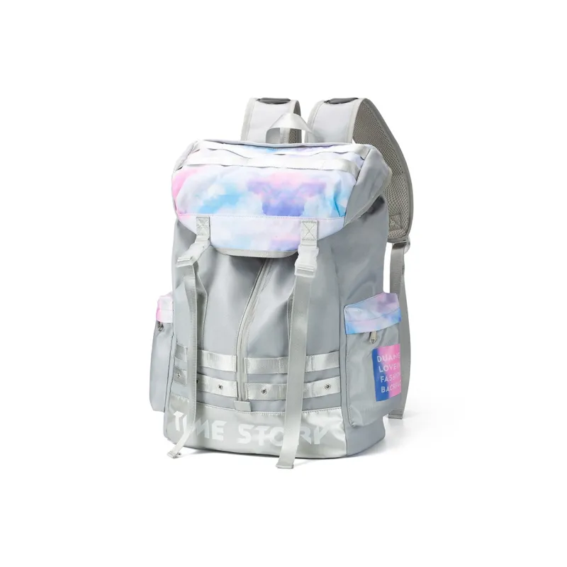 LOVERPUSS Polyester Backpack Large Size Unisex Iridescent Gray-2