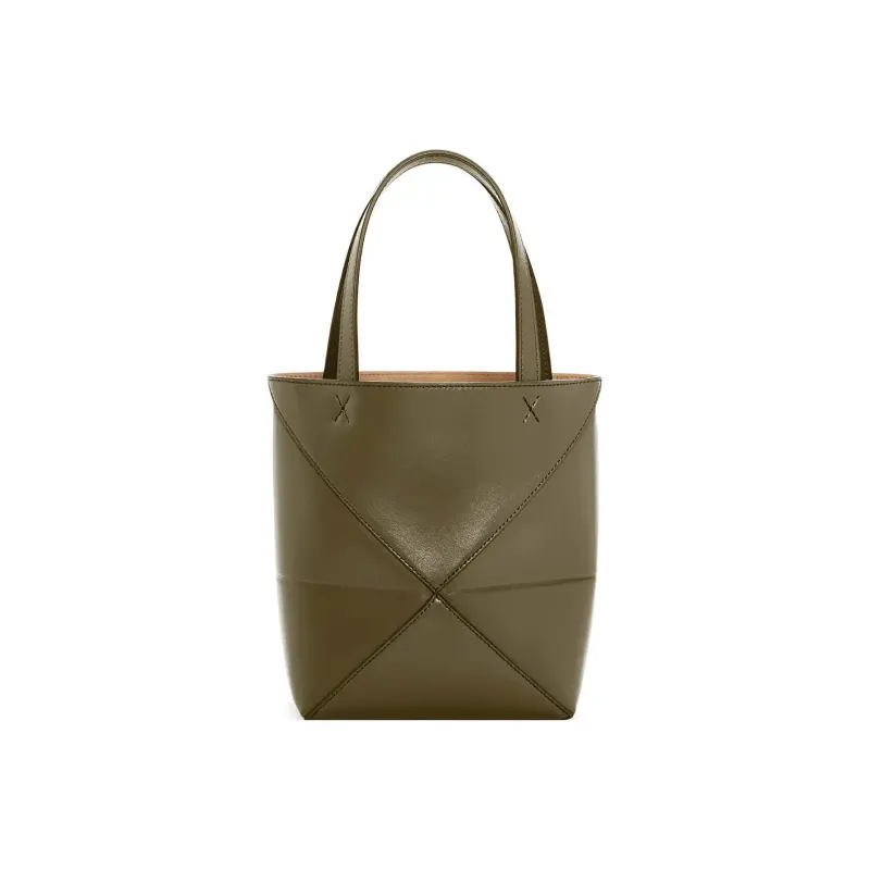 LOEWE Puzzle Fold Shiny Cow Leather Tote Bag, Shopping Bag, Handbag Mini Men's Dark Khaki Green-3
