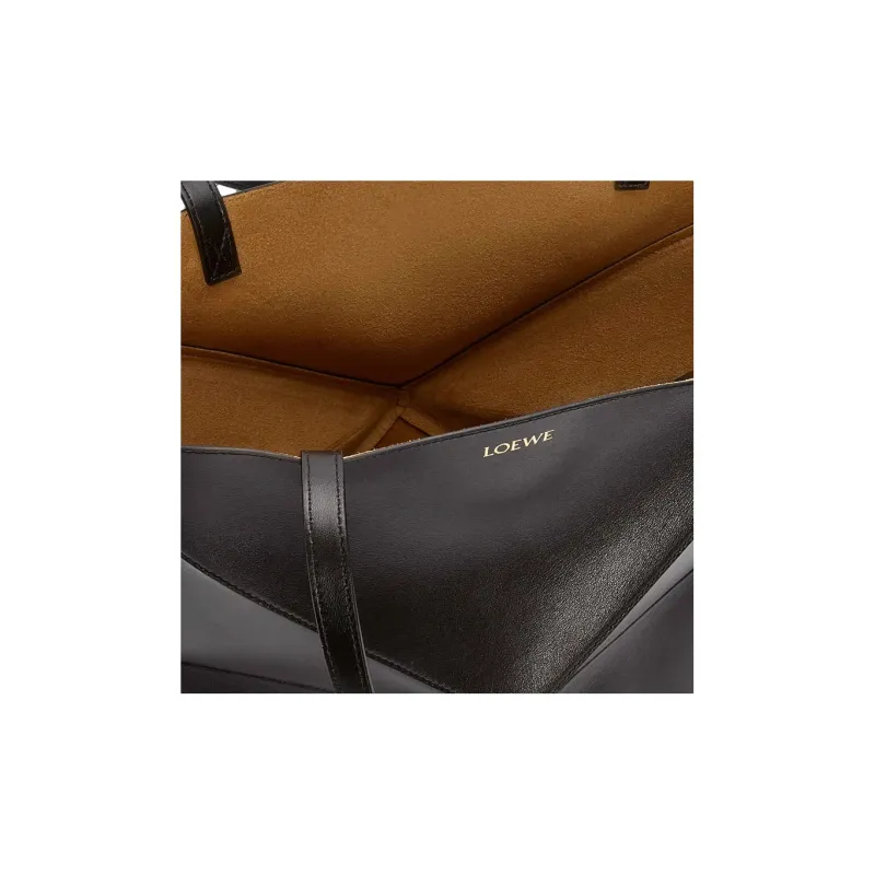 LOEWE Puzzle Fold Shiny Cow Leather Tote Bag, Shopping Bag, Handbag Medium Size Men's Black-5