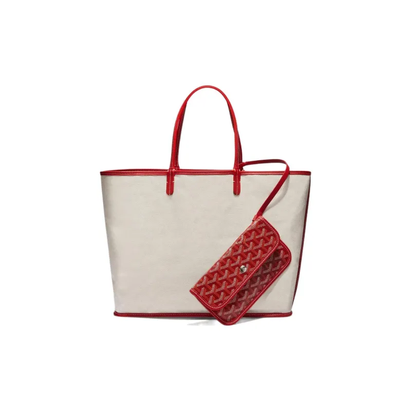GOYARD Saint Louis Canvas Calfskin Tote Bag Shopping Bag Handbag Small Size Unisex Red-2