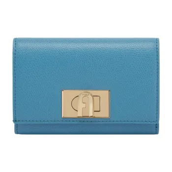 Furla 1927 Collection Textured Cow Leather Coin Purse Card Holder Wallet Medium Size Women's Light Blue