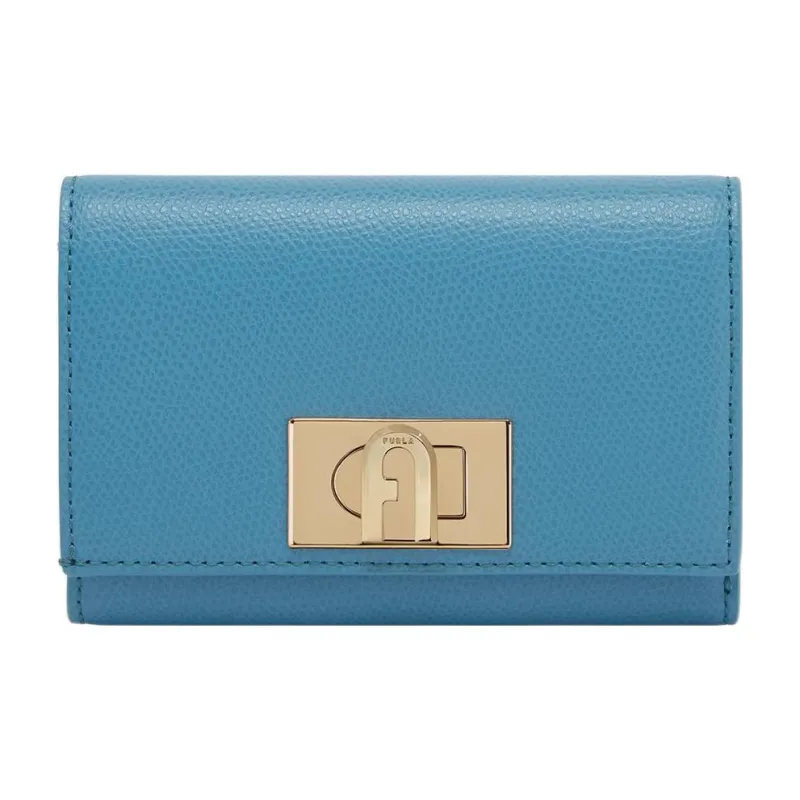 Furla 1927 Collection Textured Cow Leather Coin Purse Card Holder Wallet Medium Size Women's Light Blue-0