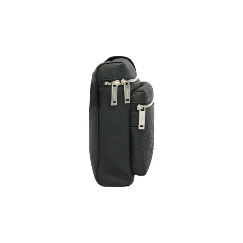 FERRAGAMO GANCINI Calfskin Crossbody Bag Shoulder Bag Men's Black-1