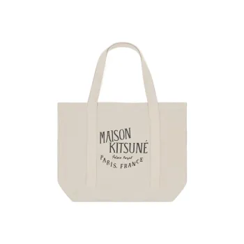 Maison Kitsune Cotton Tote Bag, Shopping Bag, Shoulder Bag, Handbag Regular Women's Beige