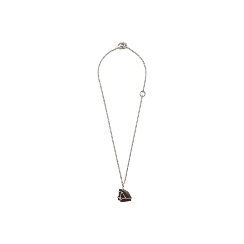 HERMES Cheval Metal Necklaces Unisex Silver-1