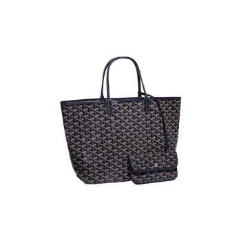 GOYARD Saint Louis Canvas With Calfskin Dog's Teeth Tote Bag Shopping Bag Handbag Small Size Unisex Dark Blue