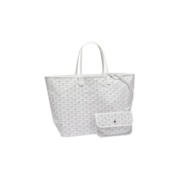 GOYARD Saint Louis Canvas With Calfskin Dog's Teeth Tote Bag, Shopping Bag, Handbag Small Size Unisex White