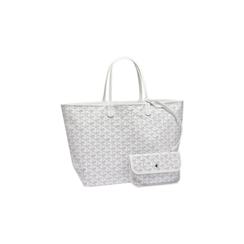 GOYARD Saint Louis Canvas With Calfskin Dog's Teeth Tote Bag, Shopping Bag, Handbag Small Size Unisex White-0