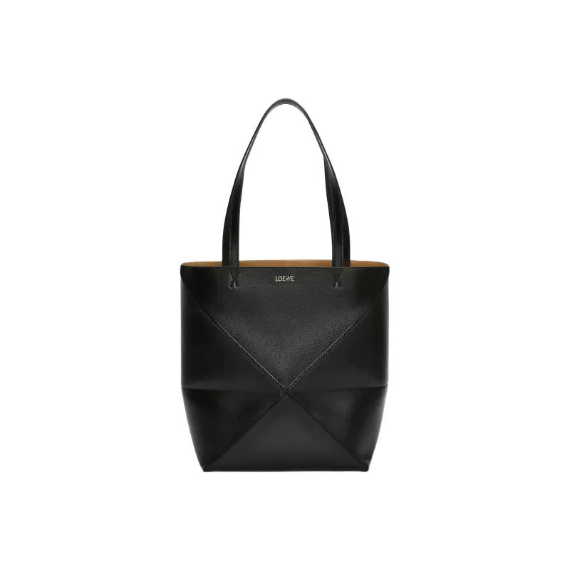 LOEWE Puzzle Fold Shiny Cow Leather Tote Bag, Shopping Bag, Handbag Medium Size Men's Black-0
