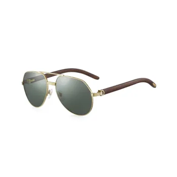 CARTIER Wooden Aviator Sunglasses Unisex Gold