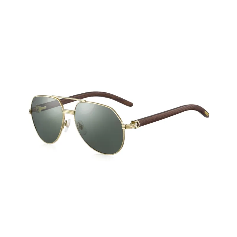 CARTIER Wooden Aviator Sunglasses Unisex Gold-0
