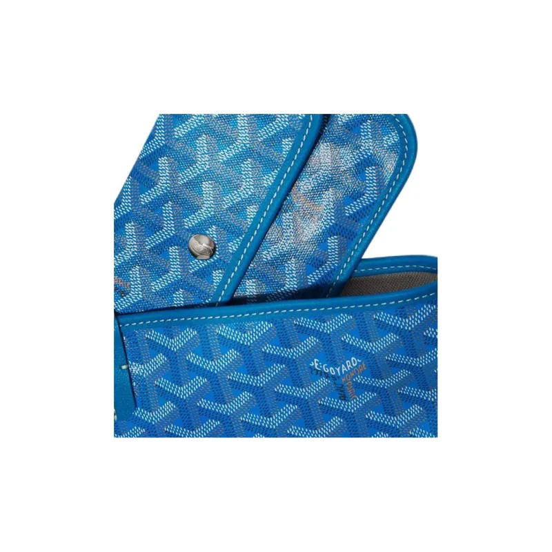 GOYARD Saint Louis Canvas With Calfskin Dog's Teeth Tote Bag Shopping Bag Handbag Small Size Unisex Blue-6