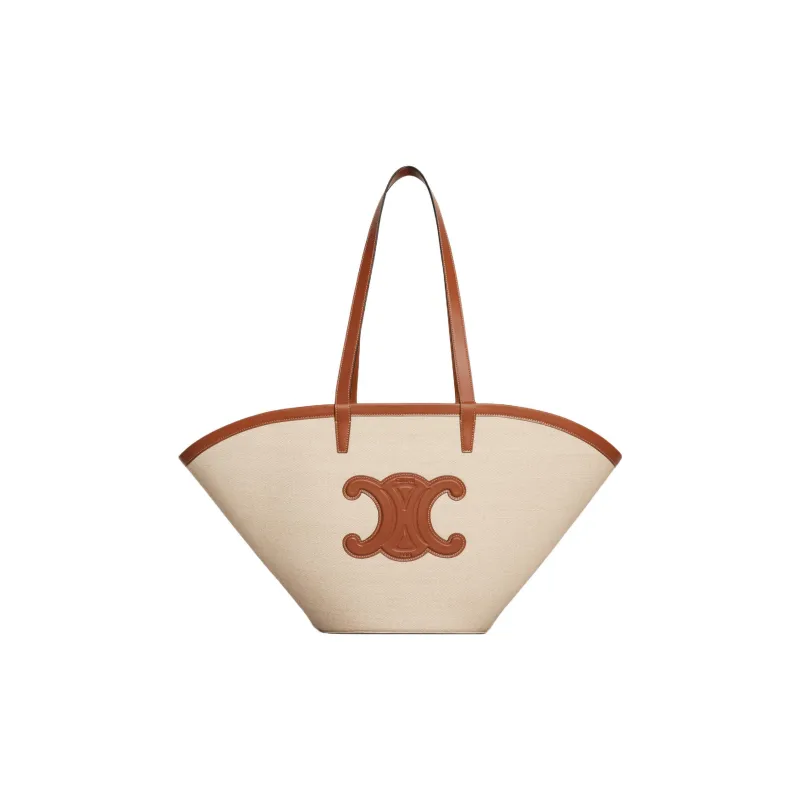 CELINE Couffin Fabric Cow Leather Patchwork Tote Bag Shopping Bag Shoulder Bag Handbag Large Size Women's Natural/Tan-1