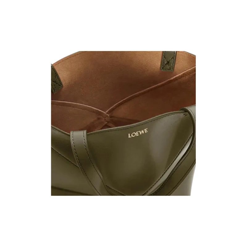 LOEWE Puzzle Fold Shiny Cow Leather Tote Bag, Shopping Bag, Handbag Mini Men's Dark Khaki Green-7
