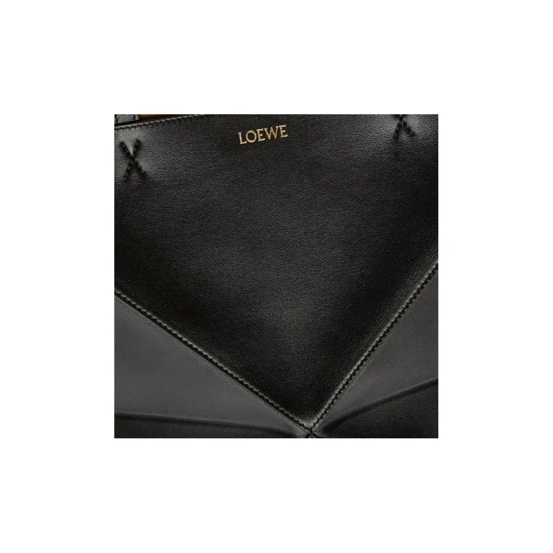 LOEWE Puzzle Fold Shiny Cow Leather Tote Bag, Shopping Bag, Handbag Medium Size Men's Black-6