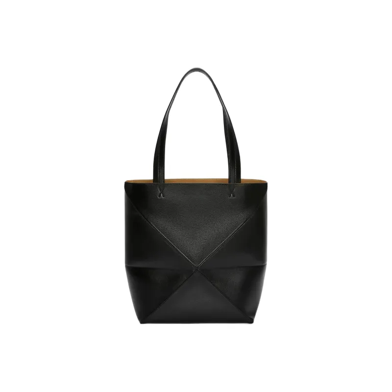 LOEWE Puzzle Fold Shiny Cow Leather Tote Bag, Shopping Bag, Handbag Medium Size Men's Black-2