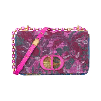 DIOR Caro Cross-Stitch Embroidery Shoulder Bag Crossbody Bag Medium Size Women's Pink