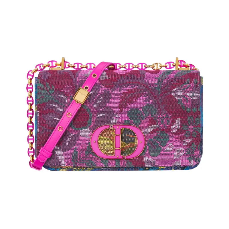 DIOR Caro Cross-Stitch Embroidery Shoulder Bag Crossbody Bag Medium Size Women's Pink-0