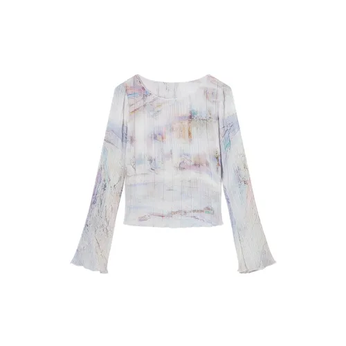 DIALOGUE Chiffon Shirts Women's Cloudy Mist Pink Camo