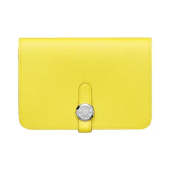 HERMES Evercolor Calfskin Wallet Women's 9R Lime Lemon
