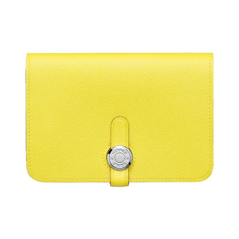 HERMES Evercolor Calfskin Wallet Women's 9R Lime Lemon-0