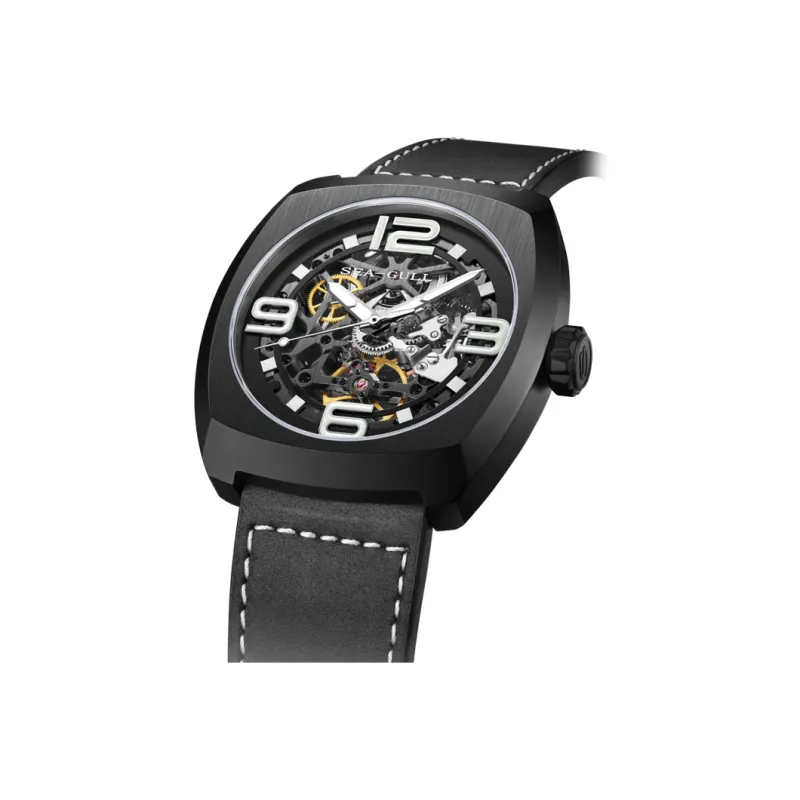 Sea Gull Street Fighter Collection Automatic Mechanical Movement Genuine Leather Strap Watch Men's Watches Cut Out Dial-10