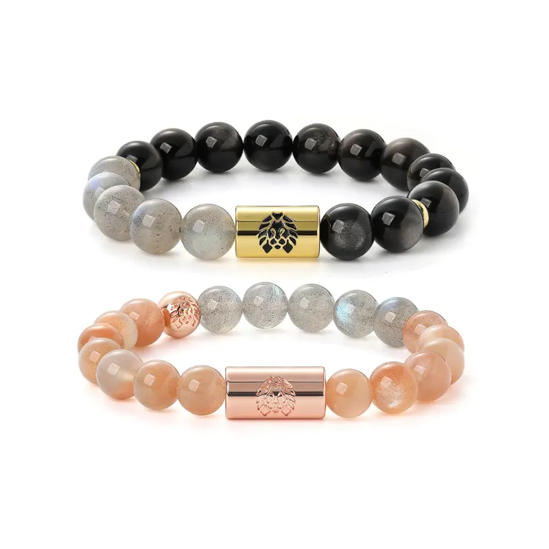 Rastaclat Silver Sheen Obsidian Small Lion Chinese Style Beaded Bracelet Unisex-2