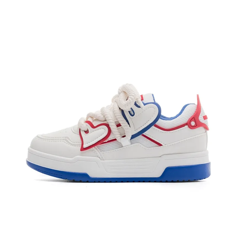 Warrior Anti Slip Wear Resistant Low Top Skateboard Shoes Women's White Blue Red-0