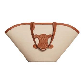 CELINE Couffin Fabric Cow Leather Patchwork Tote Bag Shopping Bag Shoulder Bag Handbag Large Size Women's Natural/Tan