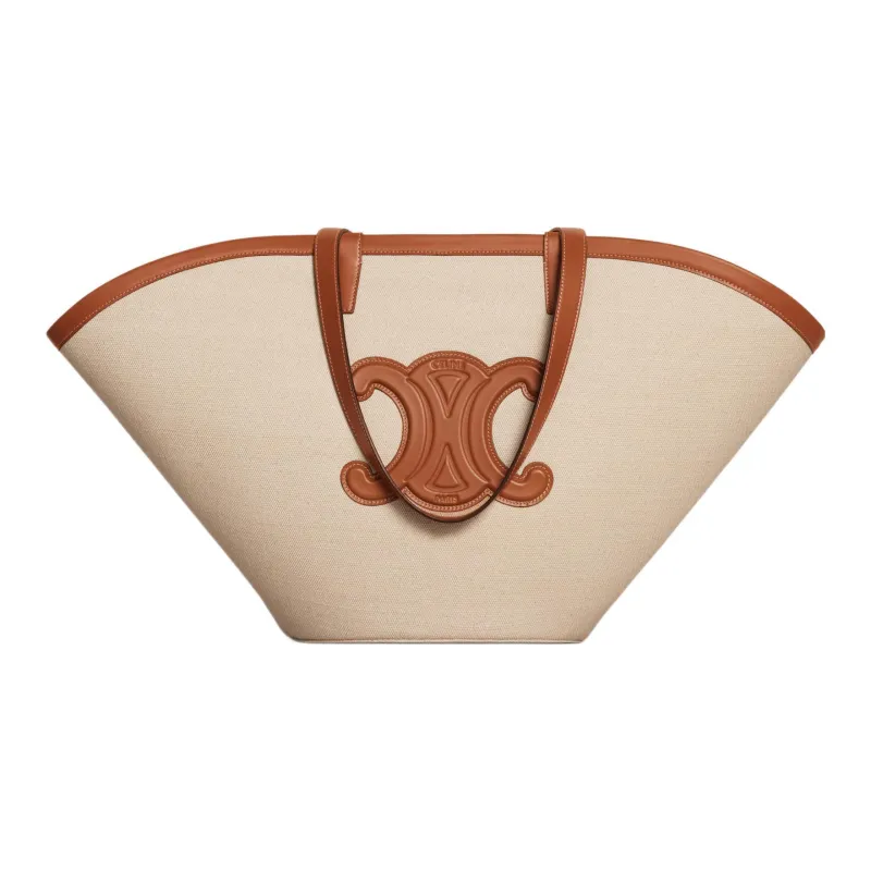 CELINE Couffin Fabric Cow Leather Patchwork Tote Bag Shopping Bag Shoulder Bag Handbag Large Size Women's Natural/Tan-0