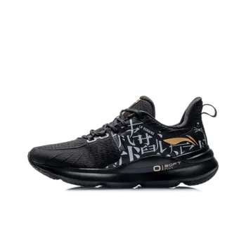 LiNing SOFT PLUS PLUS Cushioned Slip Resistant Low Top Running Shoes Men's Black White Text