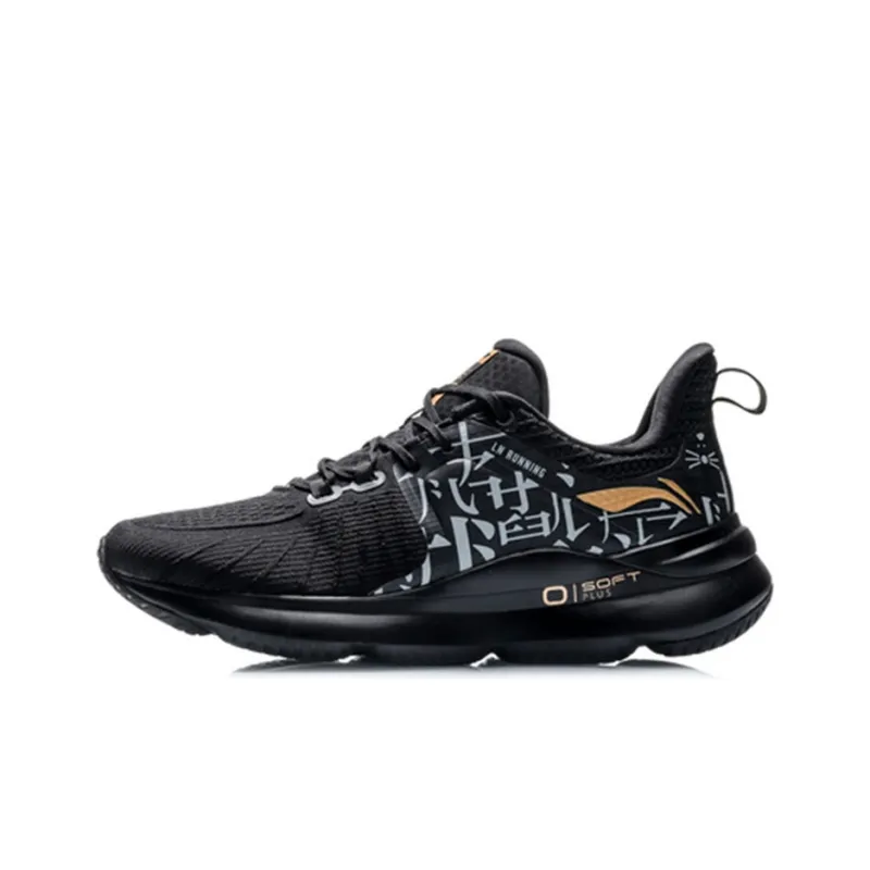 LiNing SOFT PLUS PLUS Cushioned Slip Resistant Low Top Running Shoes Men's Black White Text-0