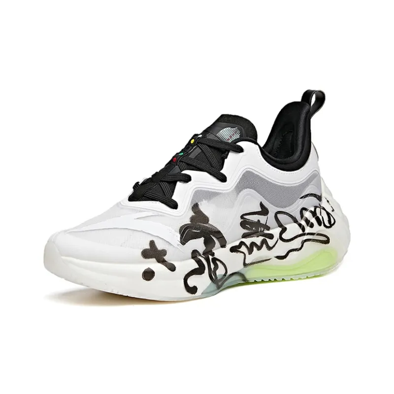 Anta Cushioned Slip-Resistant Abrasion-Resistant Low-Top Running Shoes Men's White Black-1