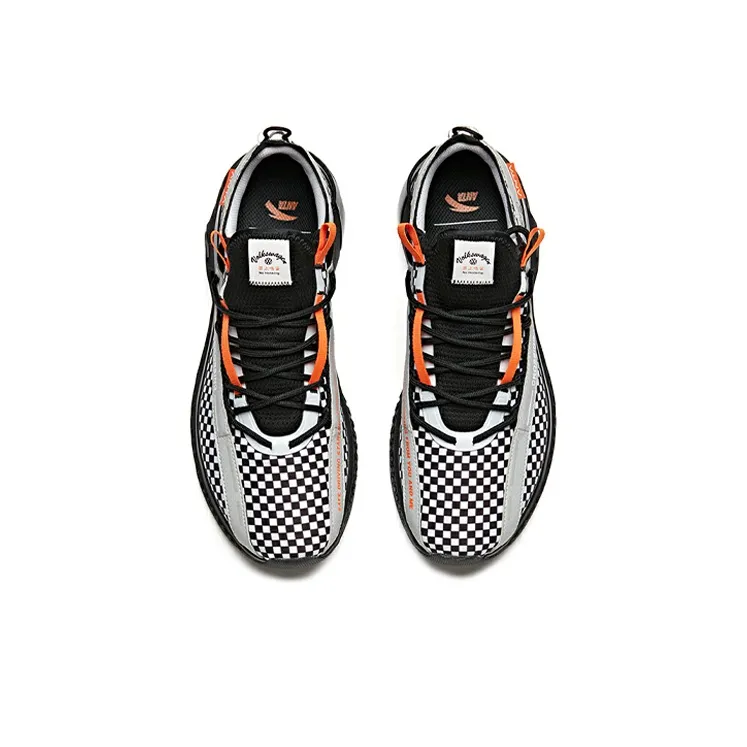 Anta Cushioning Slip Resistant Rebound Lightweight Low Top Running Shoes Men's Black White Orange-2