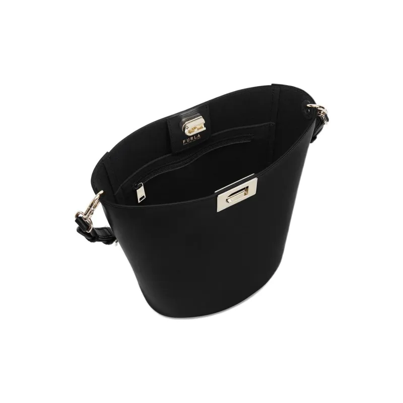 Furla Soft Calfskin Bucket Bag, Handbag, Shoulder Bag Women's Black-4