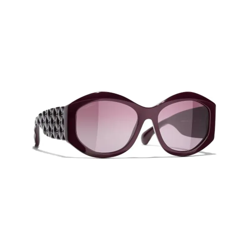 CHANEL Acetate Irregular Shape Sunglasses Women's Red Brown-2