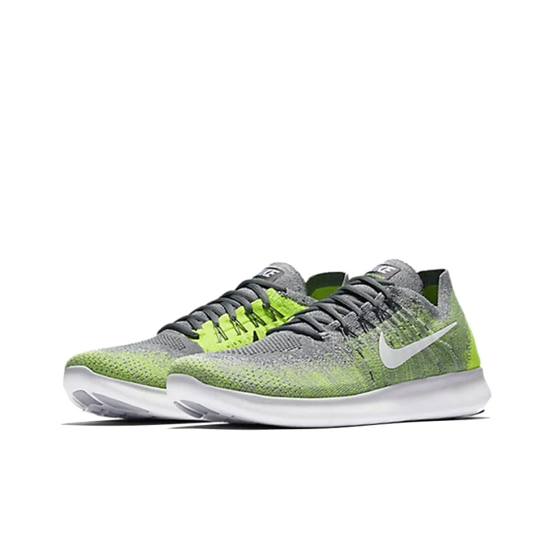 Nike Free RN Flyknit Cushioned Slip-Resistant Breathable Lightweight Low-Top Running Shoes Men's Gray Green-1