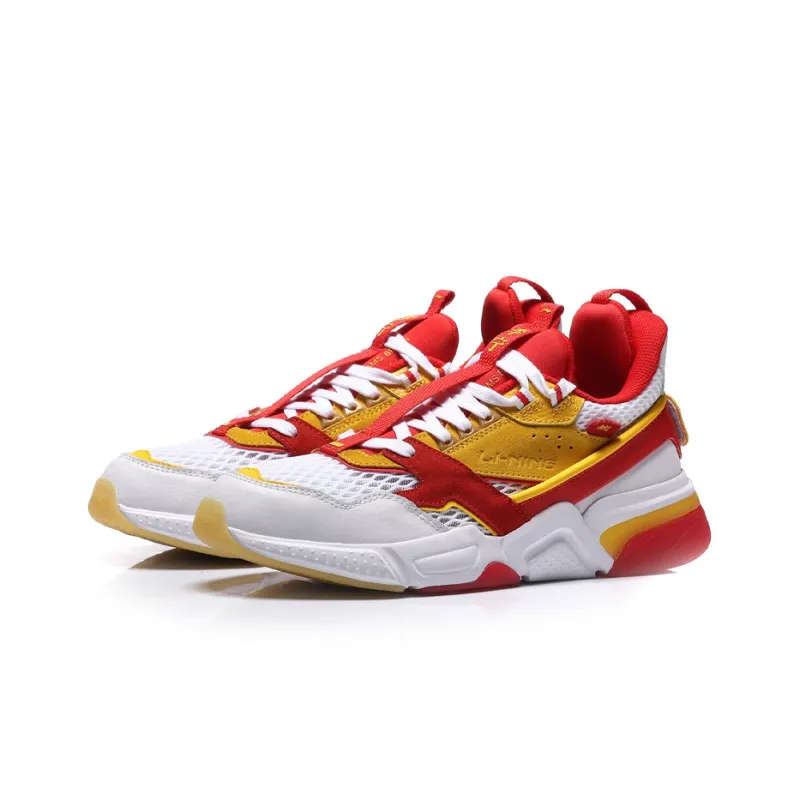 LiNing Set Sail Cushioned Anti Slip Wear Resistant Breathable Lightweight Low Top Running Shoes Women's White Red-2