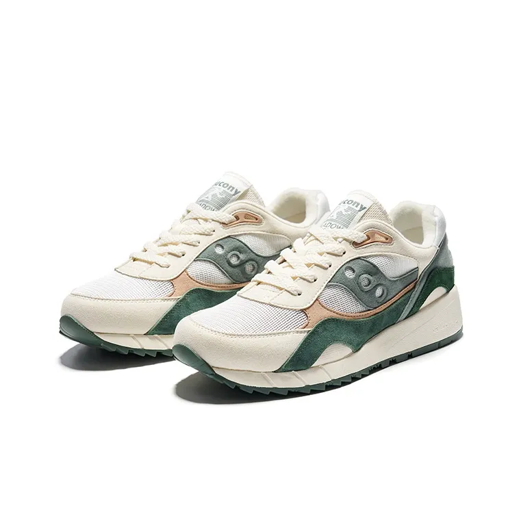 Saucony Shadow 6000 Anti Slip And Wear Resistant Height Increasing Low Top Casual Running Shoes Unisex White Green-2