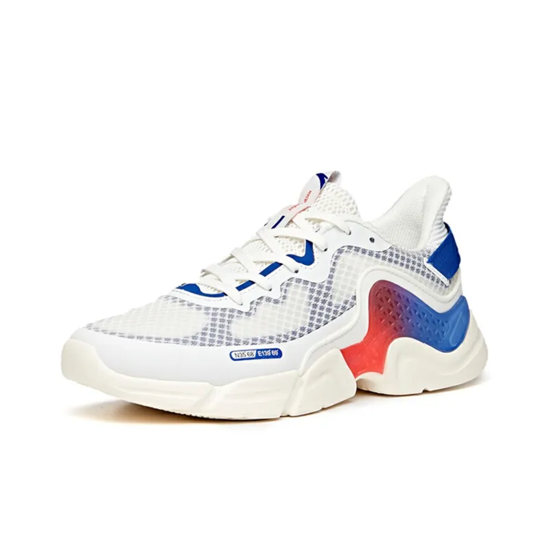 Anta Cushioned Anti-Slip Wear-Resistant Breathable Lightweight Low-Top Running Shoes Men's White Blue Orange-1