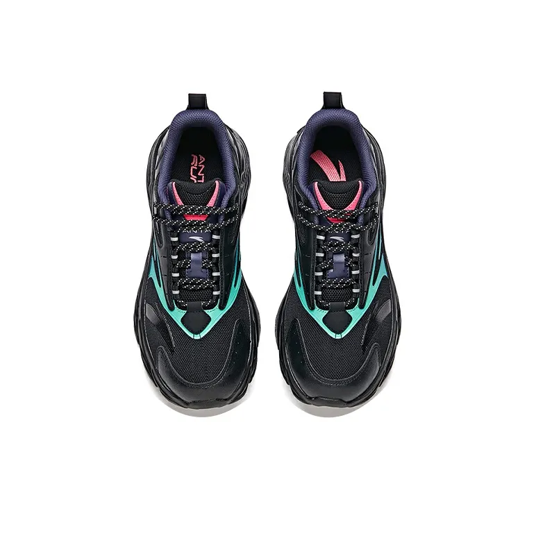 Anta Cushioning Reflective Low-Top Running Shoes Men's Black Green Blue-2