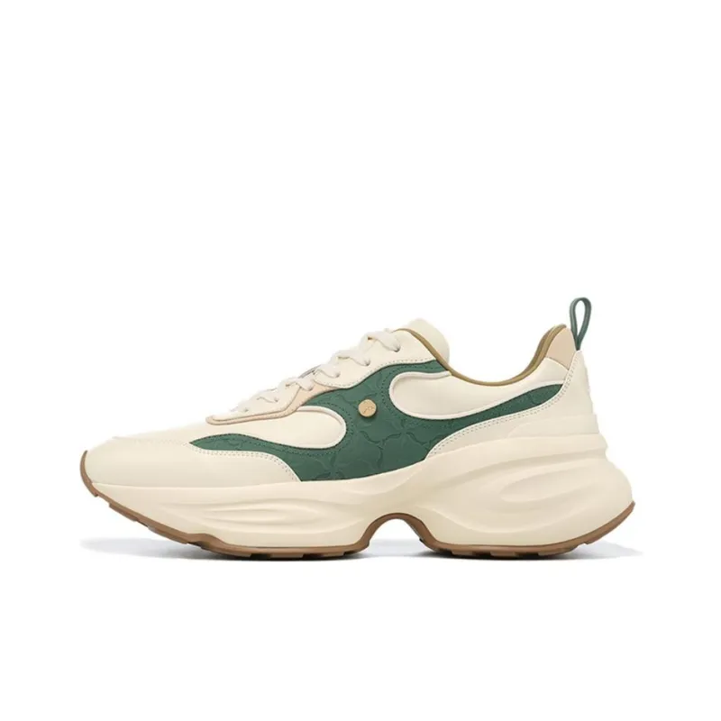 LI NING 1990 Clouds Rebound Cushioning Slip Resistant Low Top Running Shoes Men's Yellow Green Khaki-0