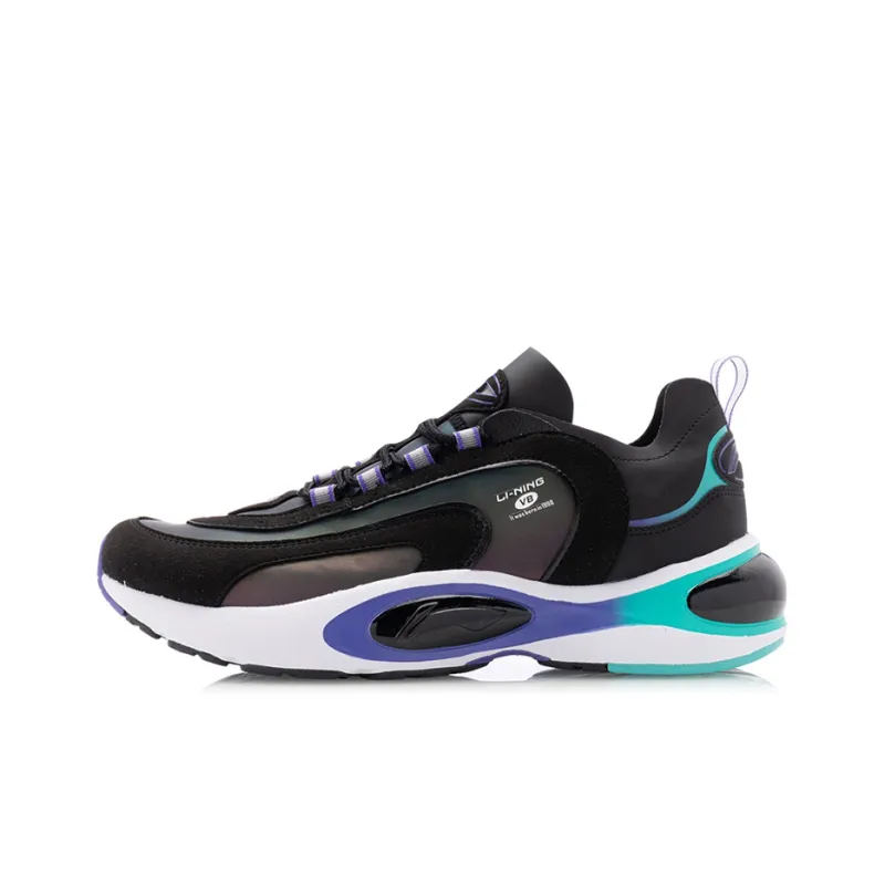 LiNing V8 Cushioning, Slip Resistant, And Abrasion Resistant Low Top Running Shoes Black White Blue-0