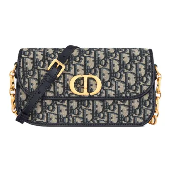 DIOR 30 Montaigne Oblique Printed Fabric Shoulder Bag Crossbody Bag Small Size Women's Blue