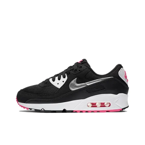 Nike Air Max 90 Black Metallic Silver Pink Blast Women's