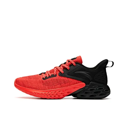 ANTA Running Shoes Men Low-Top Fluorescent Bright Deep Red/Sports Red/Black