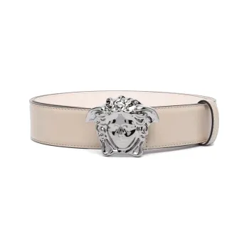 VERSACE Medusa Head Pattern Decoration Smooth Buckle Leather Belts Men's Light Brown Width 5cm