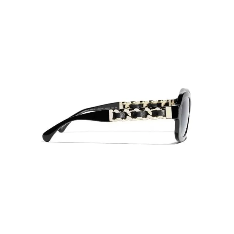 CHANEL Metal Acetate Irregular Shape Sunglasses Women's Black-2