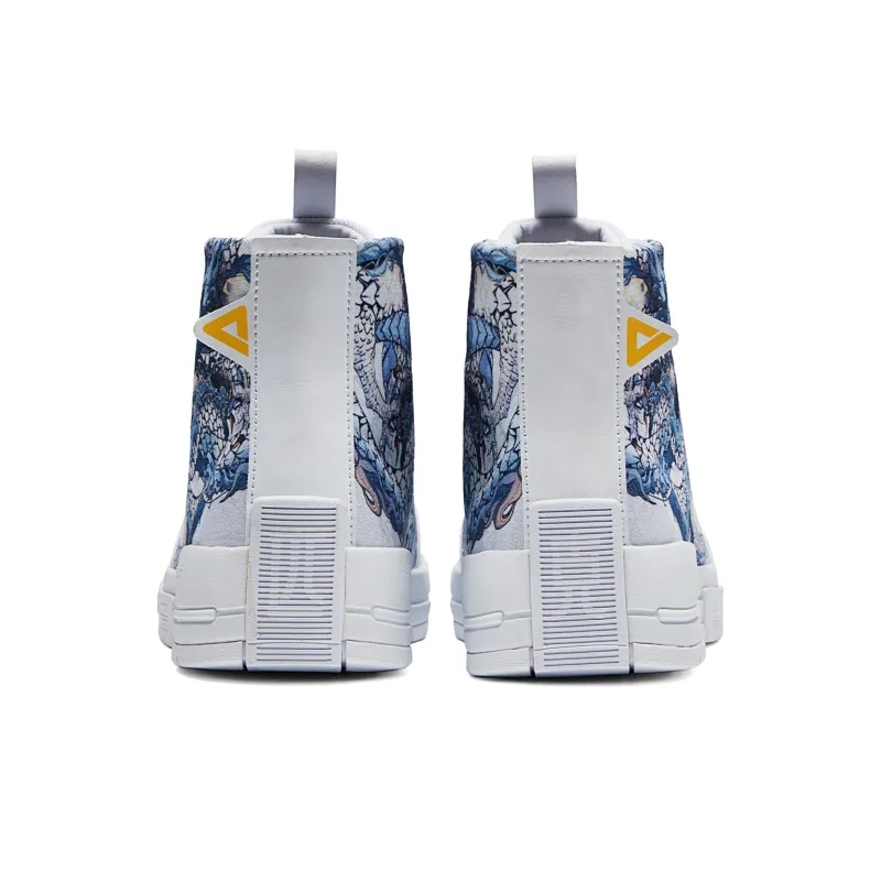 PEAK High Top Skateboard Shoes Men's White Dragon Misty Blue Color Scheme-4